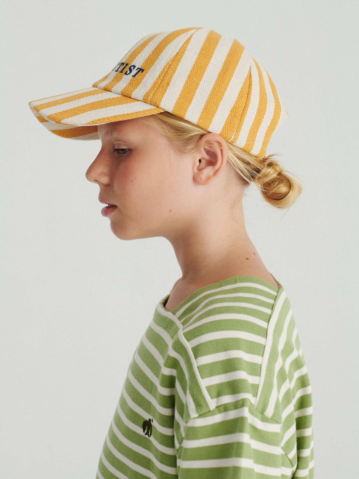 Fille avec Casquette en coton avec rayures jaunes avec logo True Artist brodé sur le devant