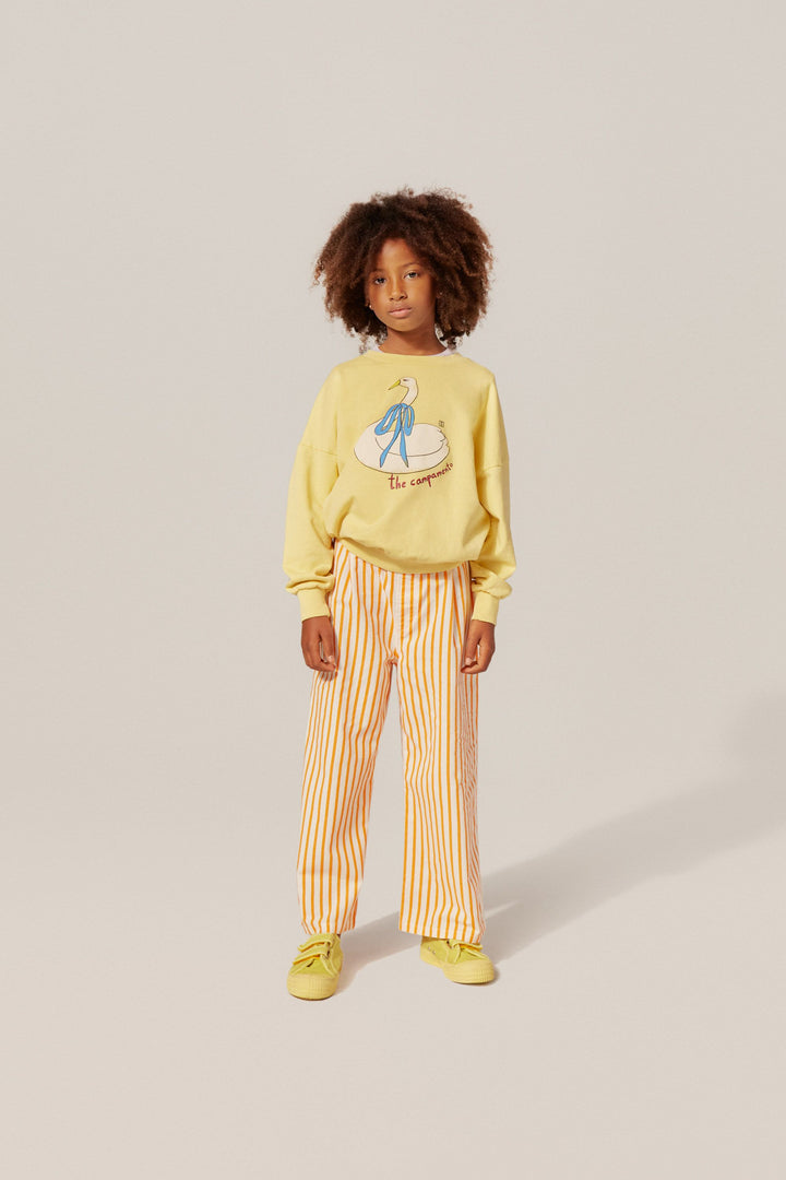 Fille avec Chandail en polaire 100% coton jaune avec imprimé cygne