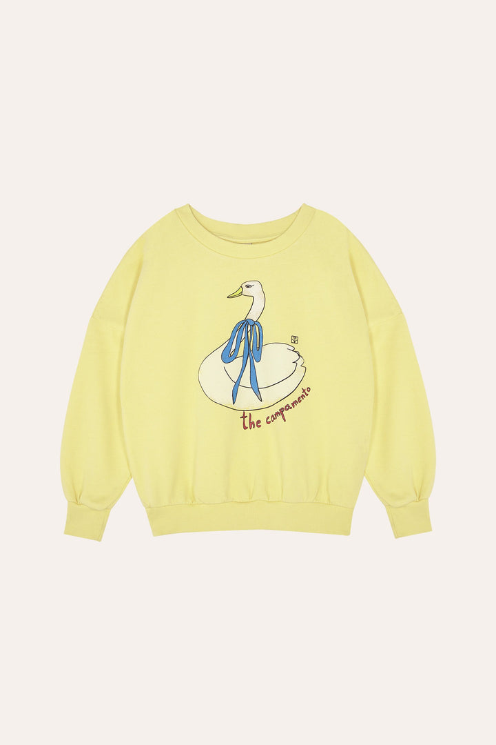 Chandail en polaire 100% coton jaune avec imprimé cygne