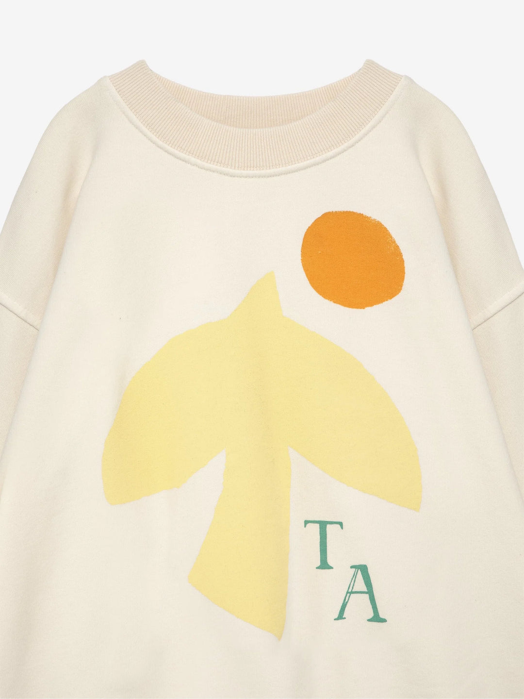 Chandail pour enfant en coton ouaté blanc ivoire avec imprimé oiseau jaune