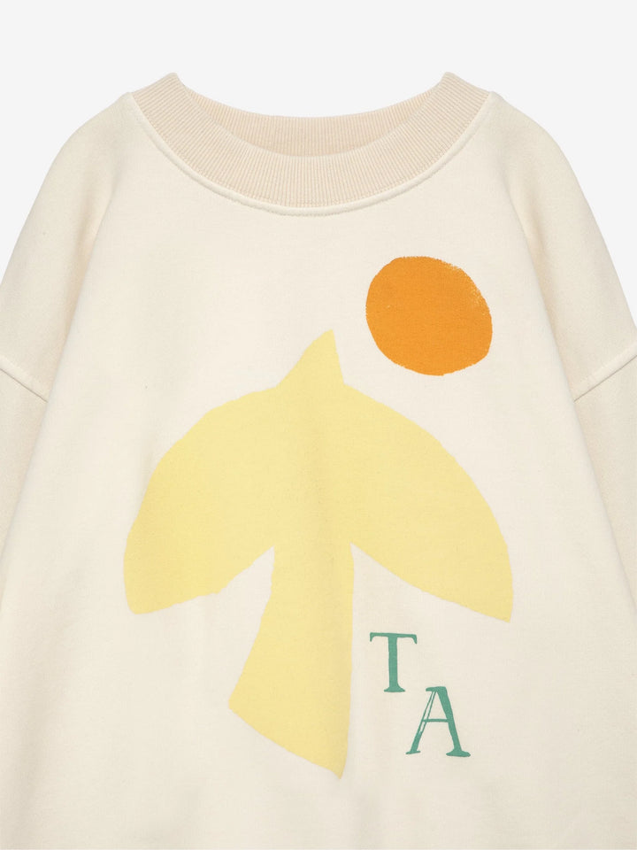 Chandail pour enfant en coton ouaté blanc ivoire avec imprimé oiseau jaune