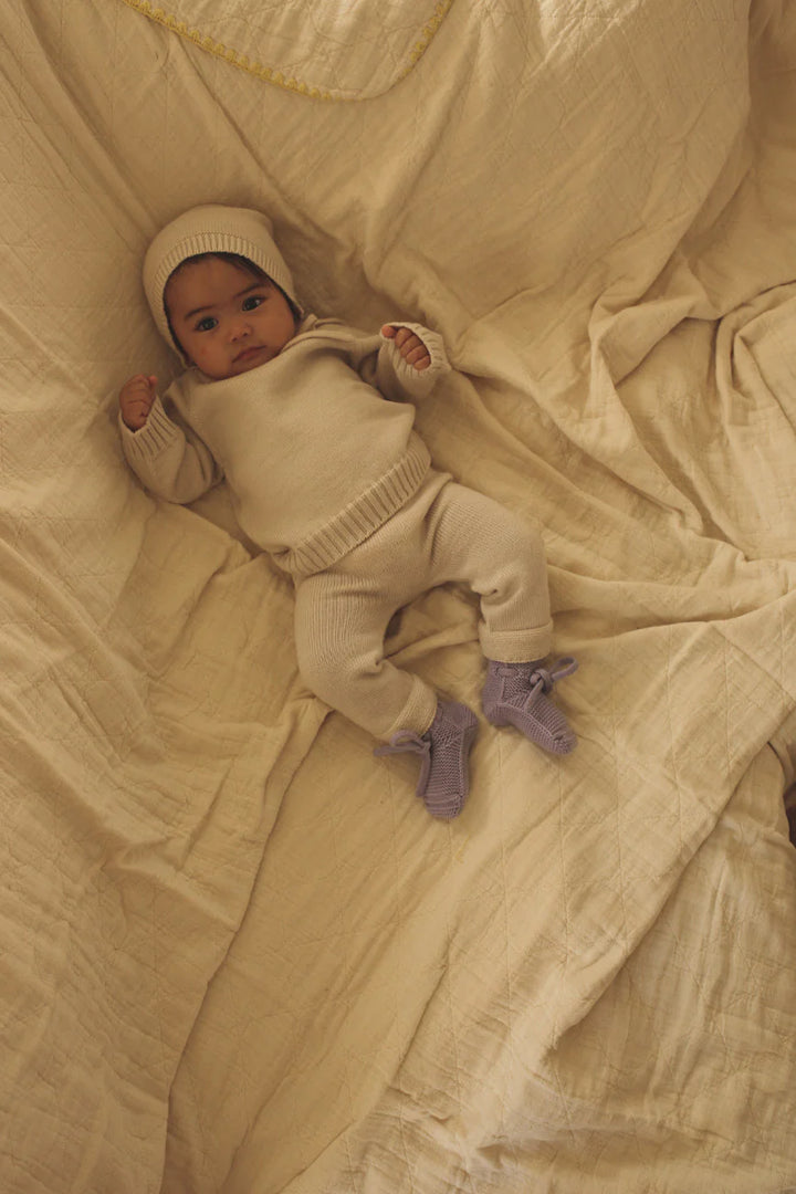 Bébé avec Chaussons Hvid en laine de mérinos Lilas