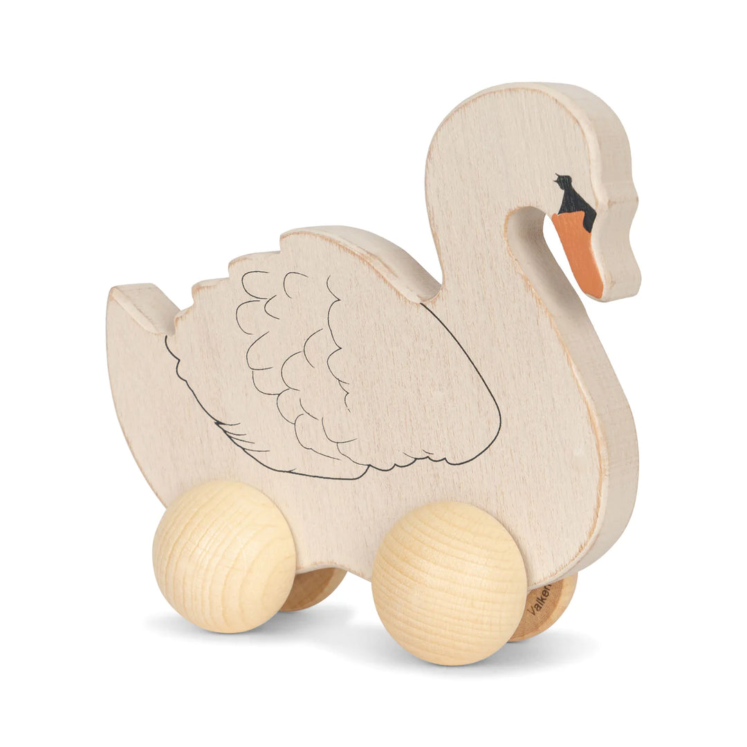 Cygne roulant en bois crème