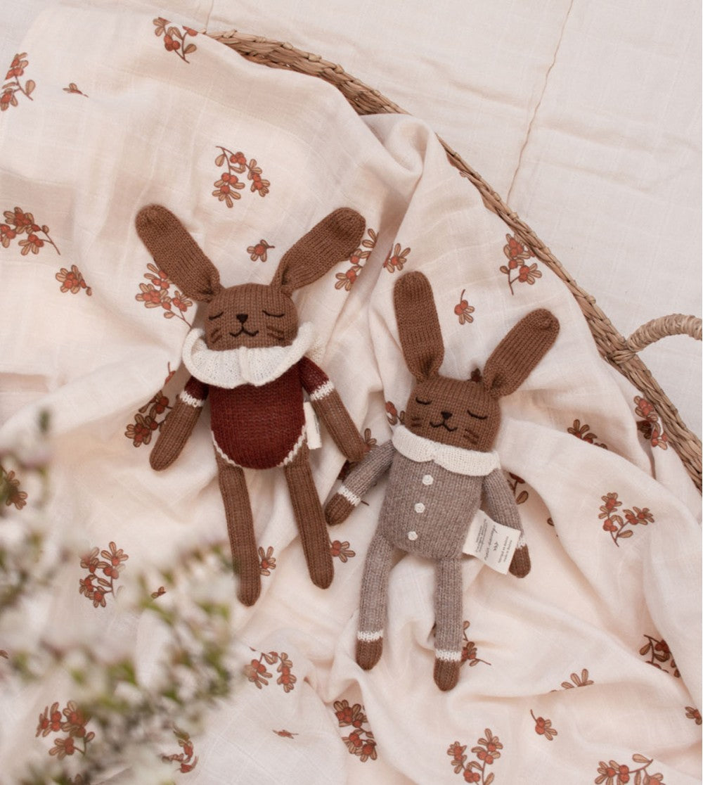 Petit lapin en tricot avec Maillot sienne