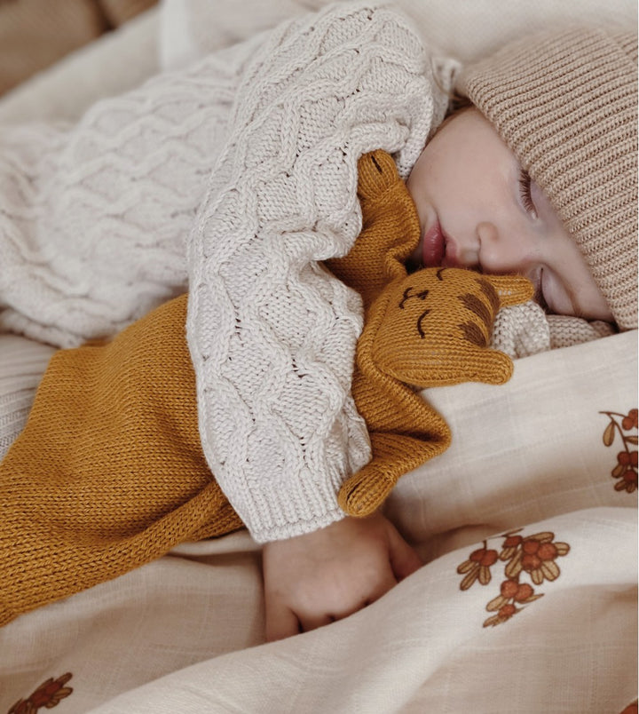 Bébé avec Doudou plat tricoté Tigre