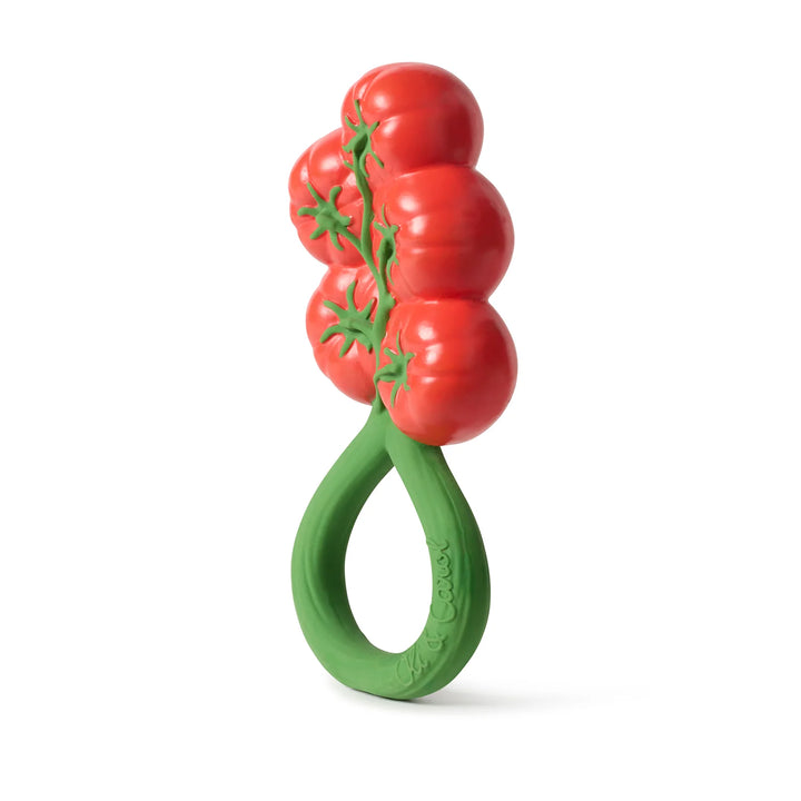 hochet et anneau de dentition en forme de tomates