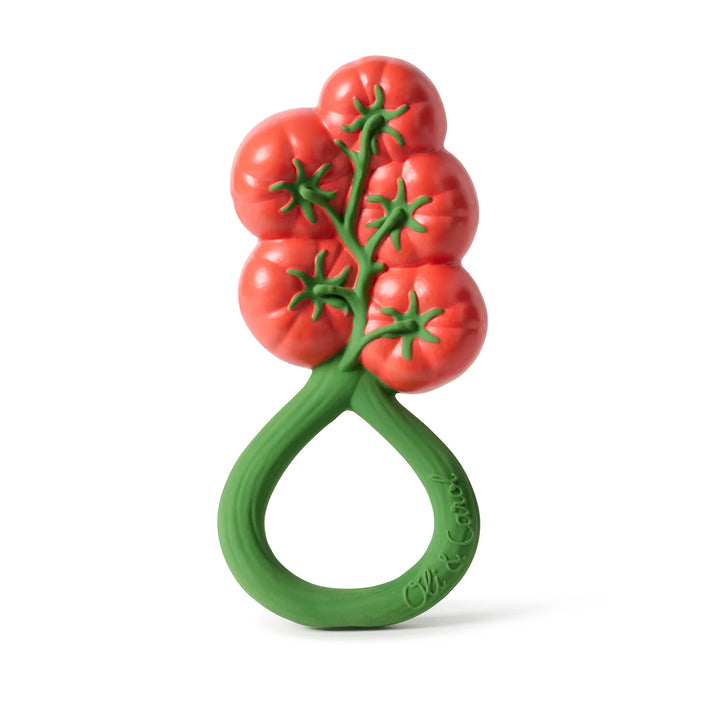 hochet et anneau de dentition en forme de tomates