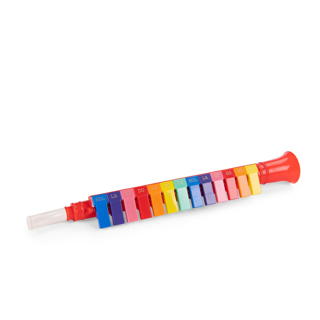 mélodica rouge avec des touches colorés