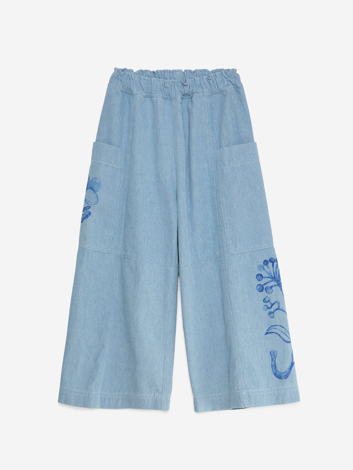 Pantalon en denim pour enfant avec imprimé herbier sur les côtés