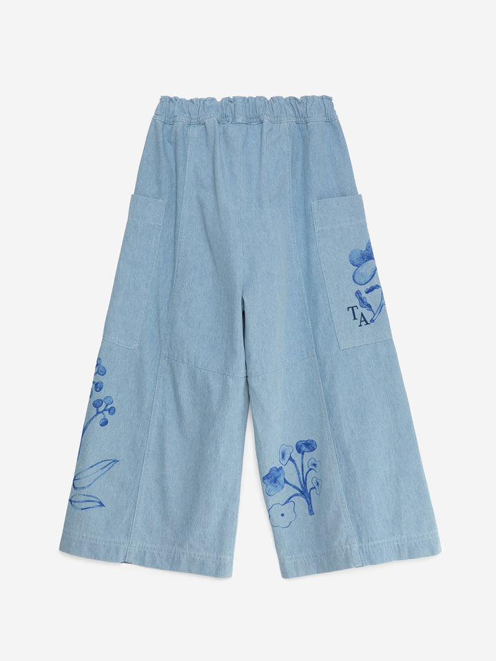 Pantalon en denim pour enfant avec imprimé herbier sur les côtés