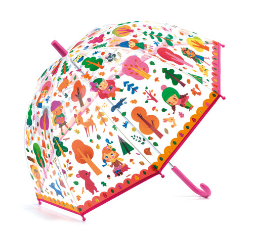 parapluie en plastique transparent avec imprimé forêt