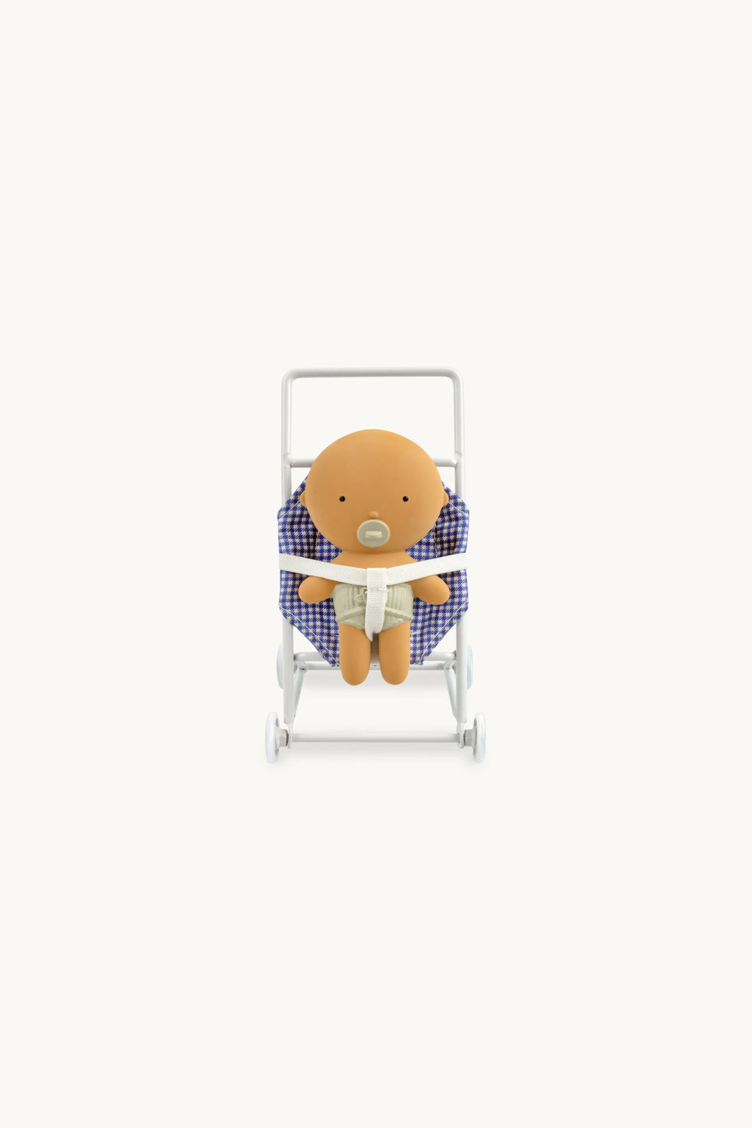 Poussette Gommu en tissu vichy bleu avec bébé Gommu