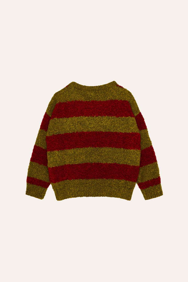 Pull rayé rouge et olive
