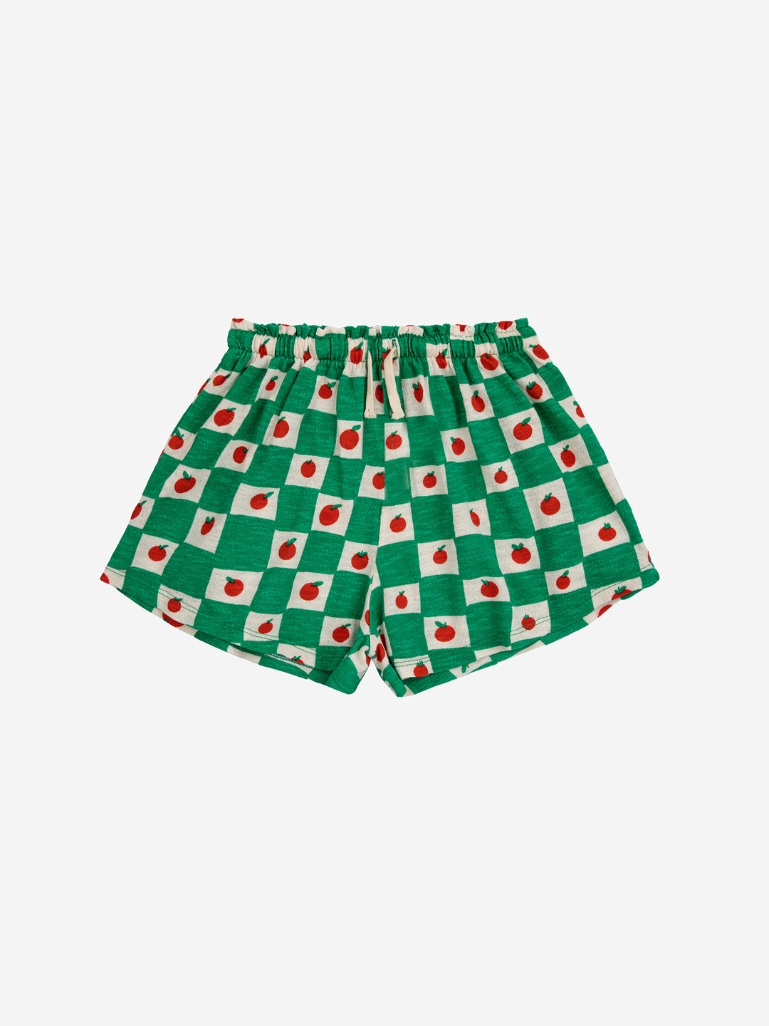 Short pour enfant en coton bio carreaux verts et blancs avec tomates