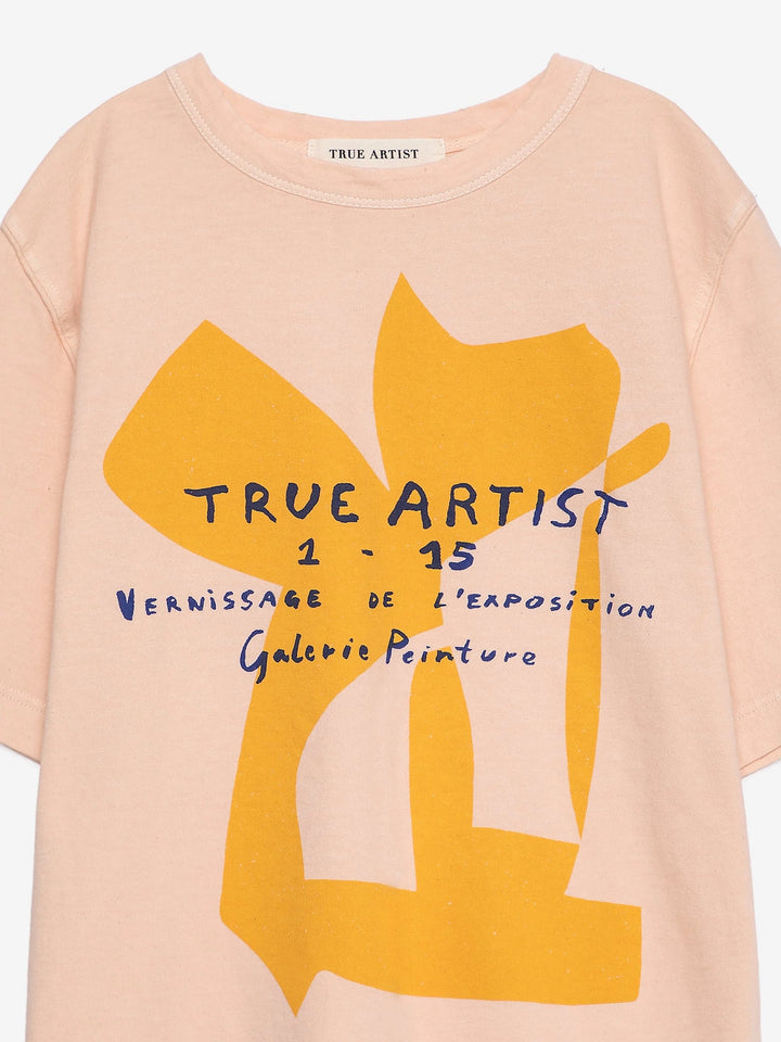T-shirt en coton biologique saumon doux avec imprimé True Artist sur le devant
