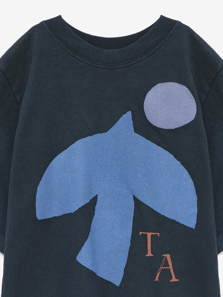 T-shirt pour enfant en coton bleu marin avec imprimé oiseau bleu