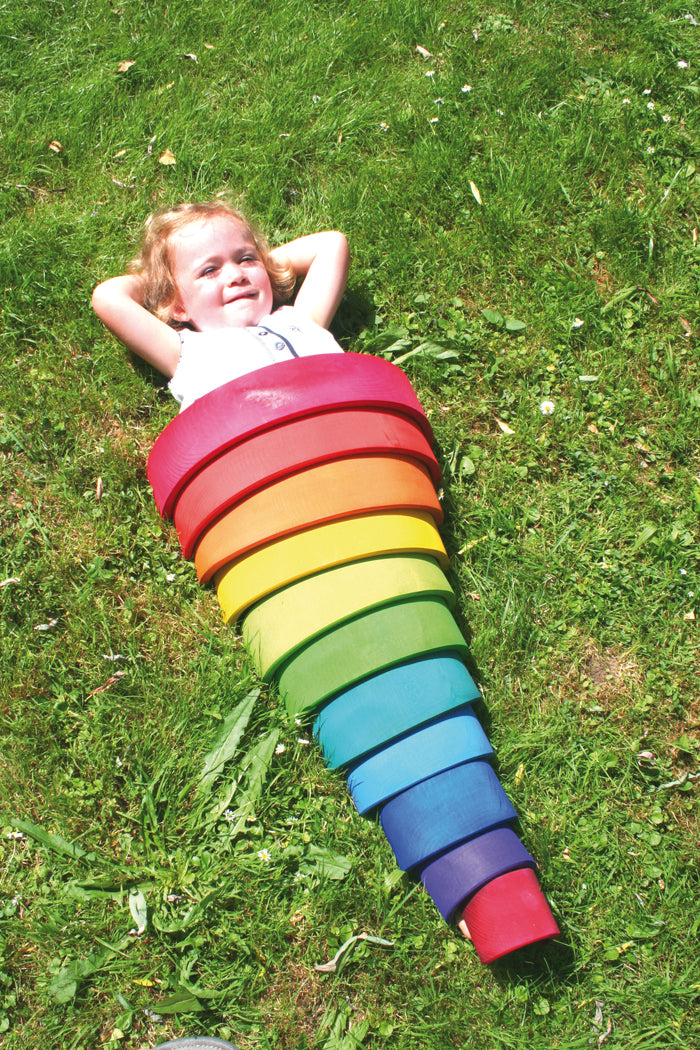 grimm's arc-en-ciel géant à empiler large stacking rainbow learning stacking toy babies toddlers bébés bambins éveil motricité couleurs équilibre balancing game en bois naturel natural wood Montreal Quebec Canada
