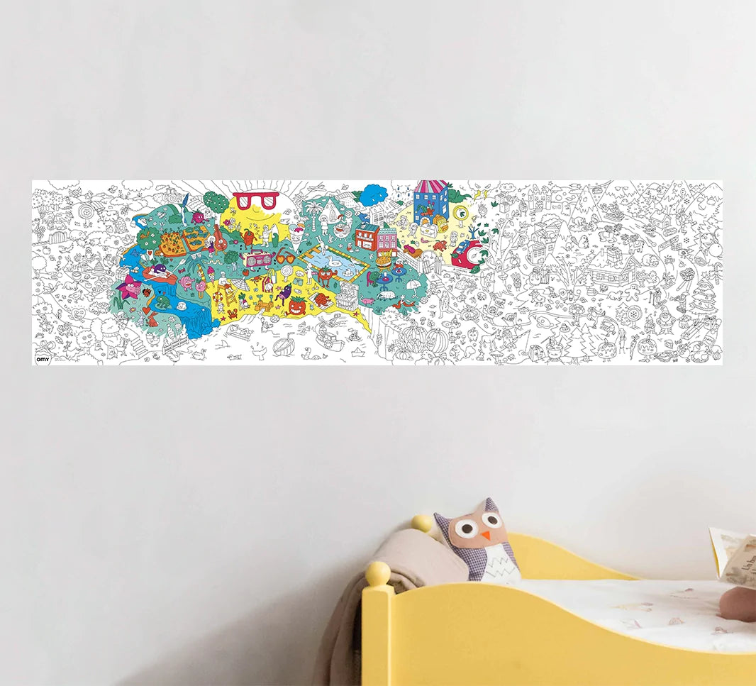 Omy montreal quebec canada frise affiche géante a colorier giant poster frieze 4 seasons saisons coloriage dessin enfants kids drawing coloring