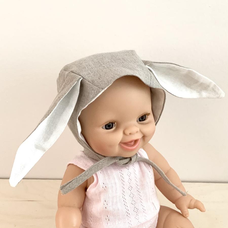 paola reina doll bunny hat linen bonnet lapin lin