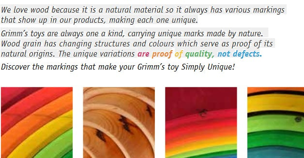 text: we love wood because it is a natural material so it always has various markings that show up in our products, making each one unique.''