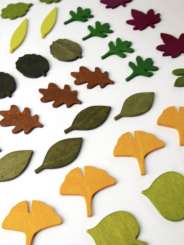 wooden imitation tree leaves of many color