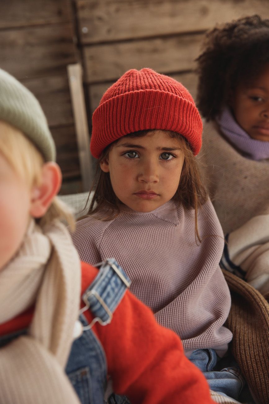 Enfant avec Hvid Tuque en mérinos Fonzie - Rouge