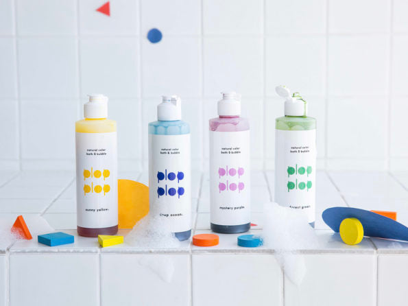 bottles of plop plop colored bubble bath by nahthing project