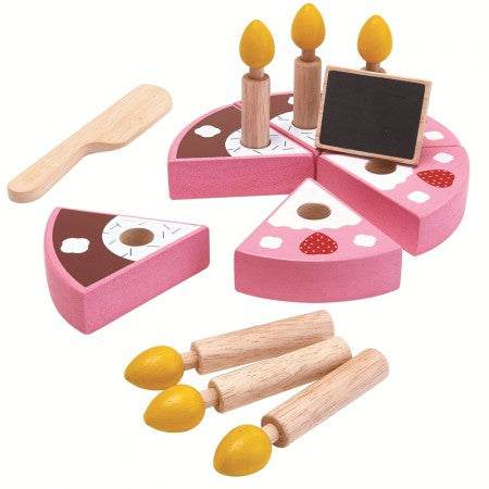 Plan Toys Montreal Quebec Canada birthday cake set ensemble gâteau d'anniversaire wooden toy jouet de bois pretend-play imagination faire semblant pour enfants kids