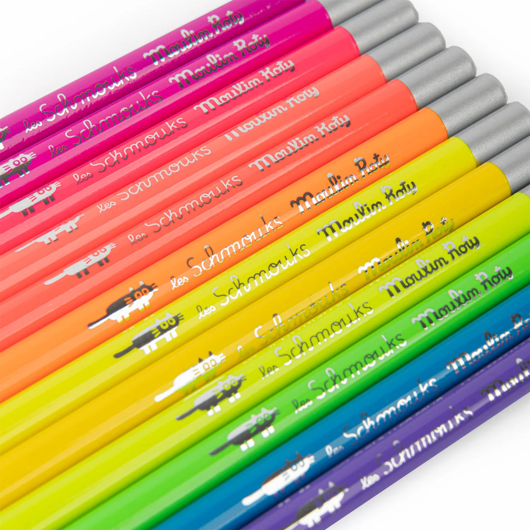 12 Crayons de couleurs fluo