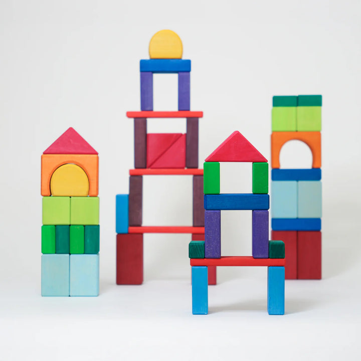 60 Blocs en bois géométriques colorés 