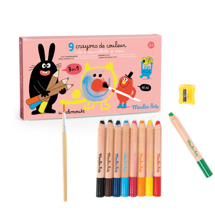 9 crayons de couleur 3 en 1