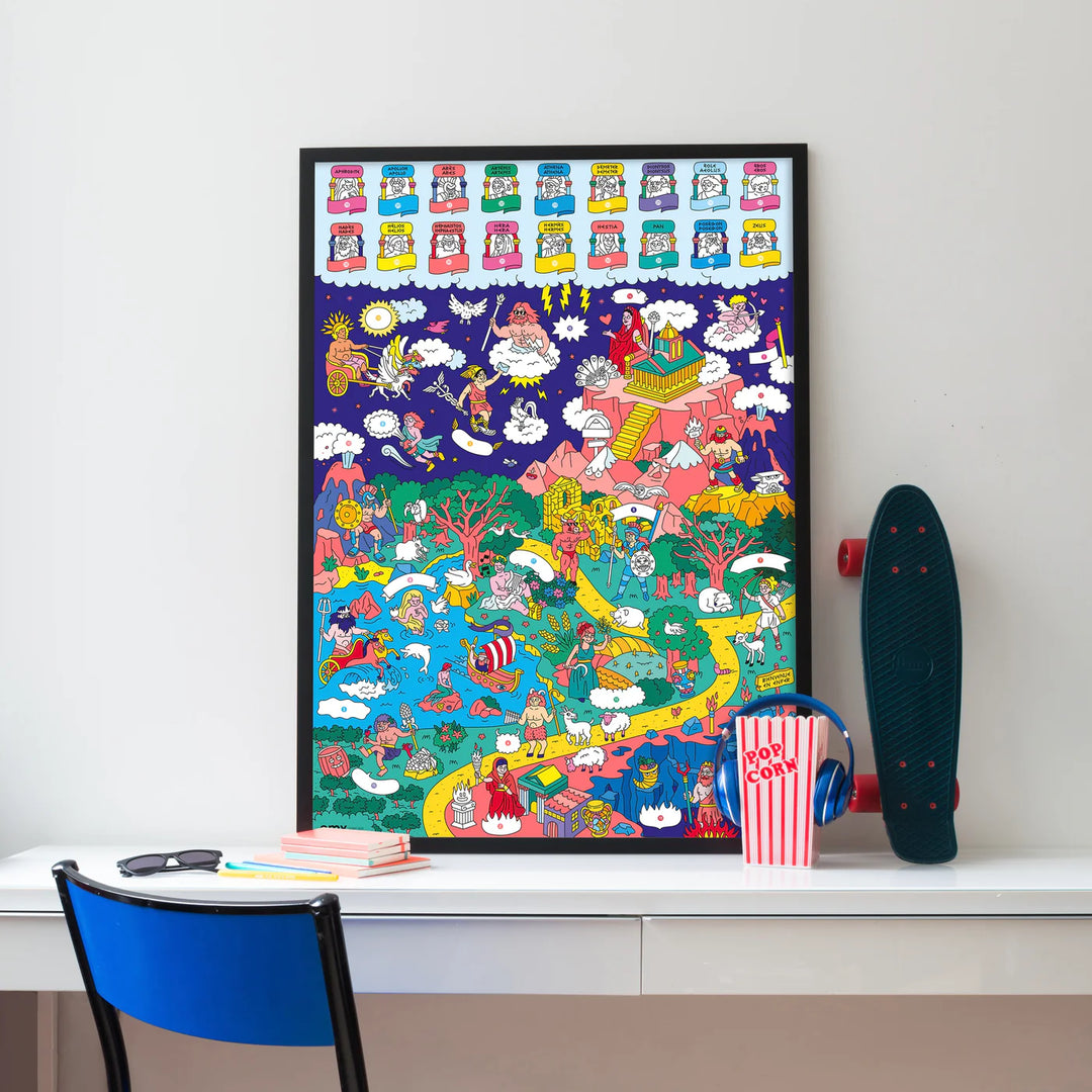 Giant SCHOOL coloring poster + Stickers - Mythology