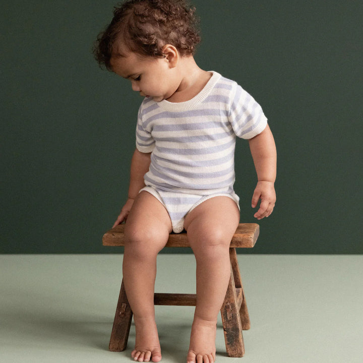 Bébé avec Body tricoté manches courtes Nature Baby en coton rayé bleu pâle 