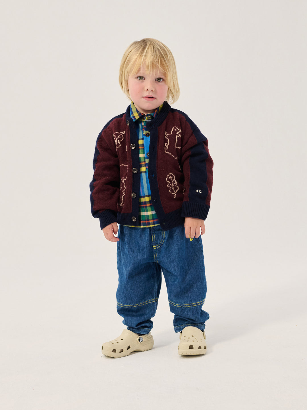 Bébé avec Cardigan Bobo Choses bourgogne et bleu avec motif forêt