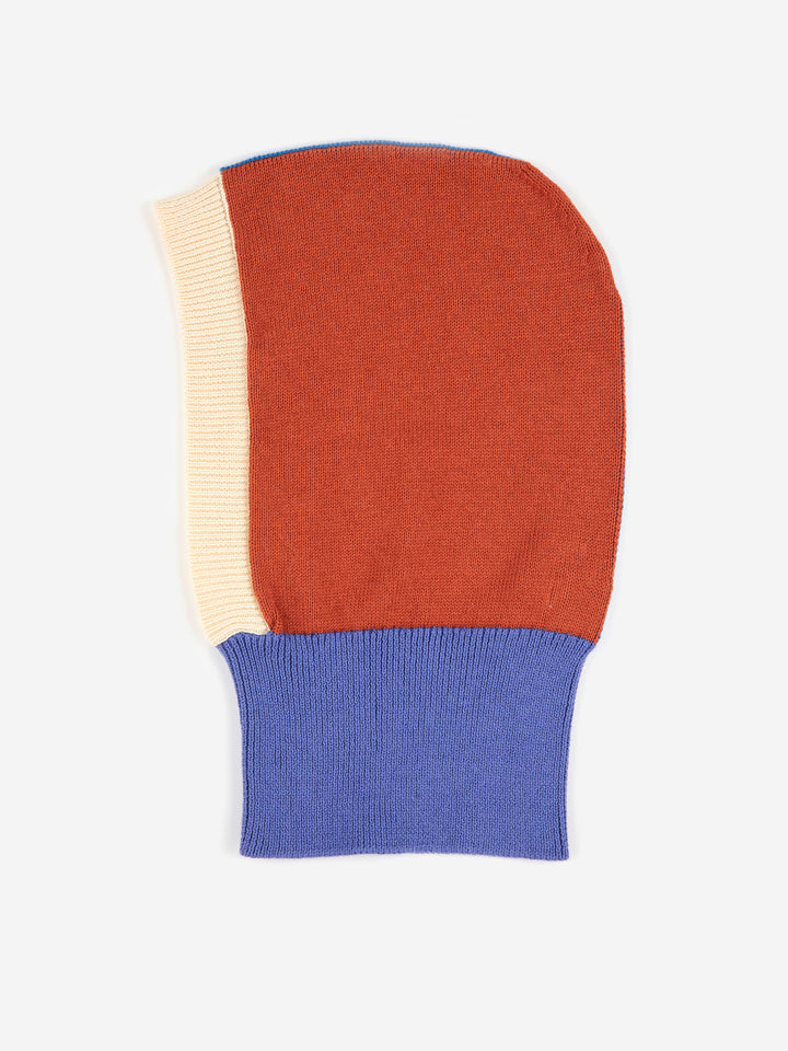 Balaclava Bobo Choses tricotée en coton rouge, violet et crème 
