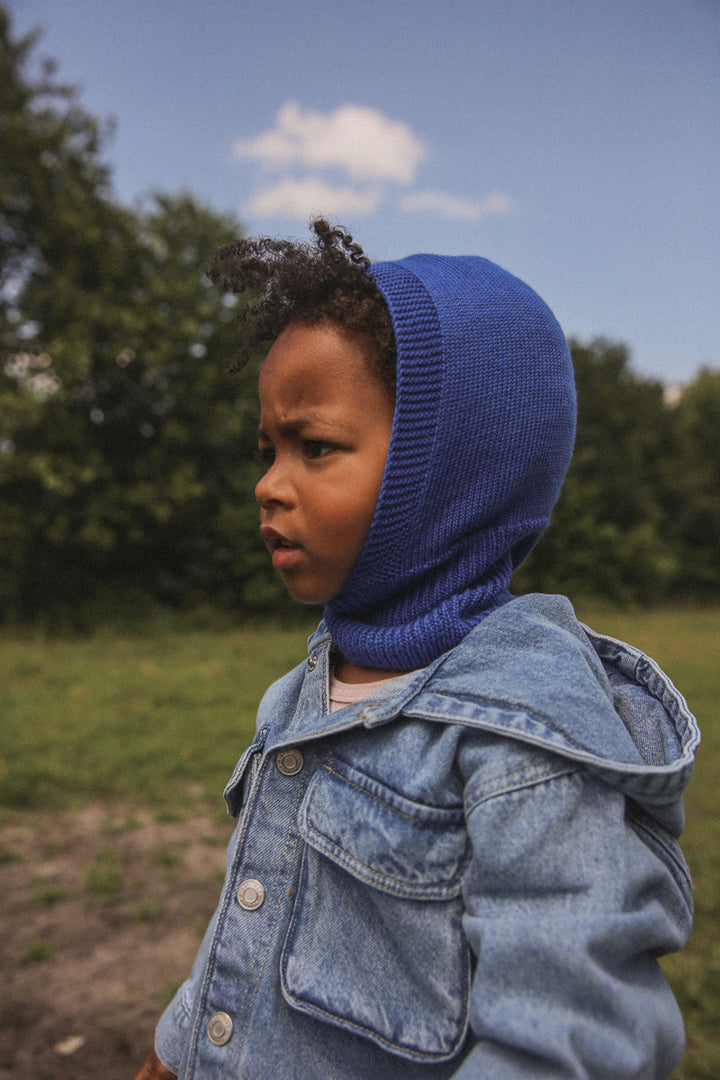 Enfant avec Balaclava en laine mérinos bleu cobalt 