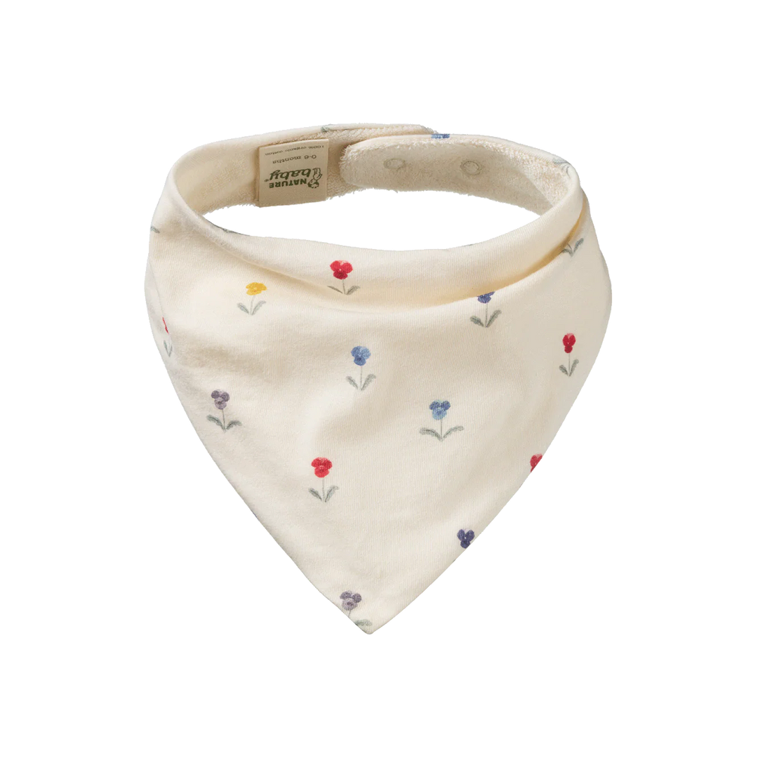 Bavoir triangle Nature Baby en coton blanc imprimé fleurs