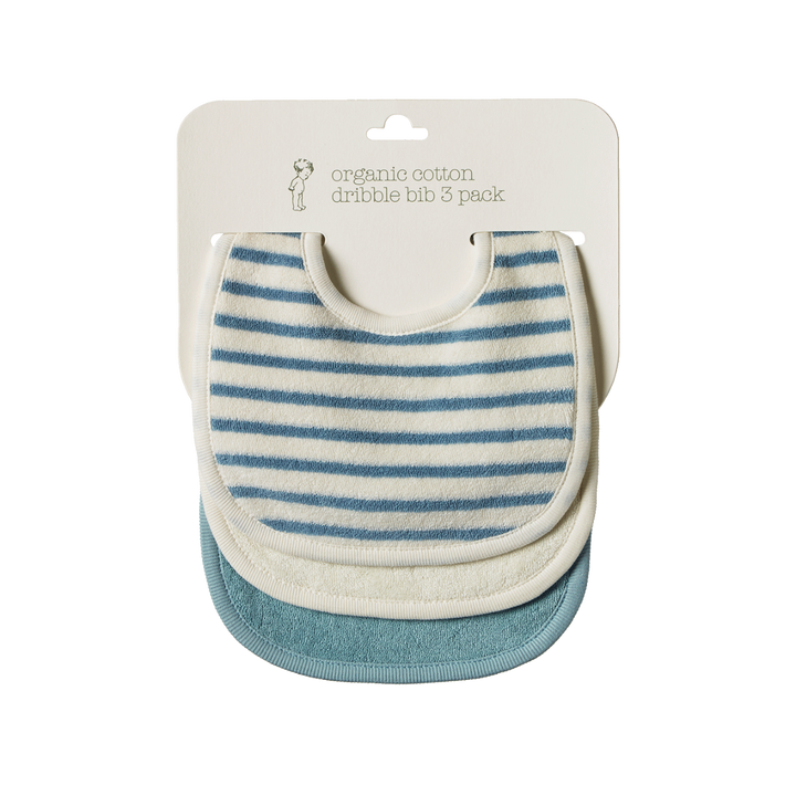 Set de 3 Bavoirs en coton bleu rayé, blanc et bleu