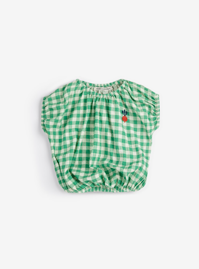 Blouse Bobo Choses en coton carré vert et blanc 