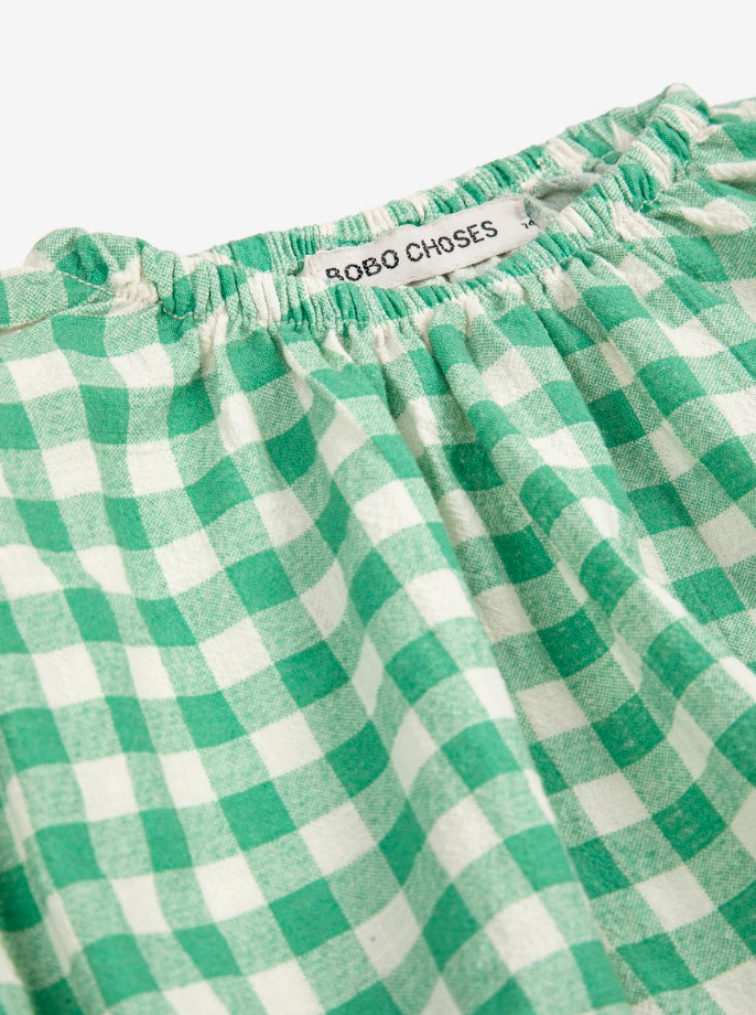 Détail de Blouse Bobo Choses en coton carré vert et blanc 