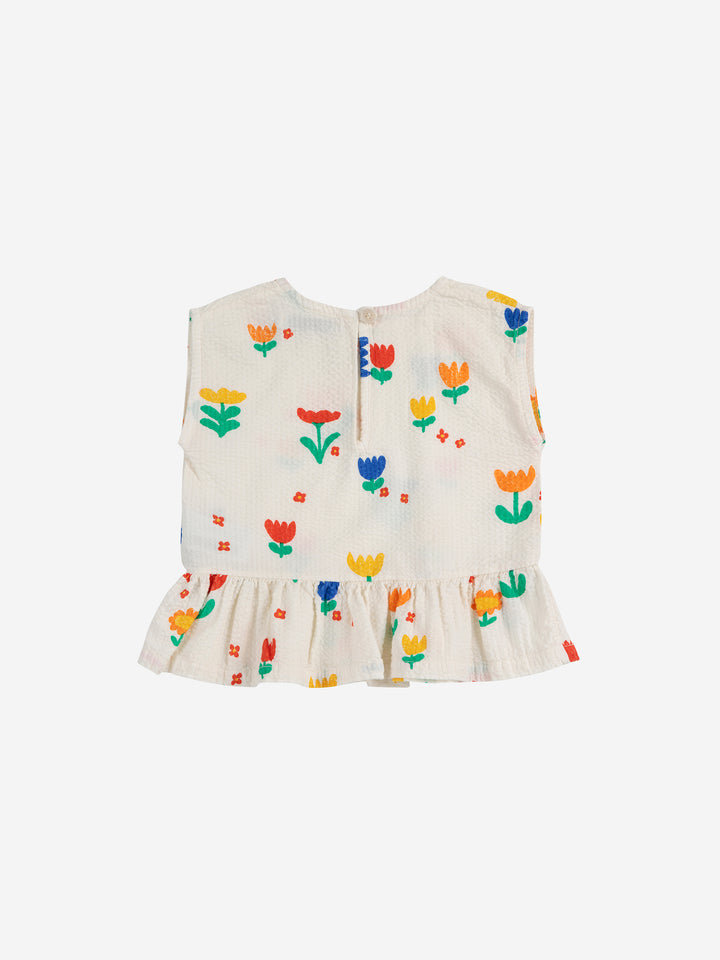 Blouse pour bébé en coton écru avec imprimé fleurs