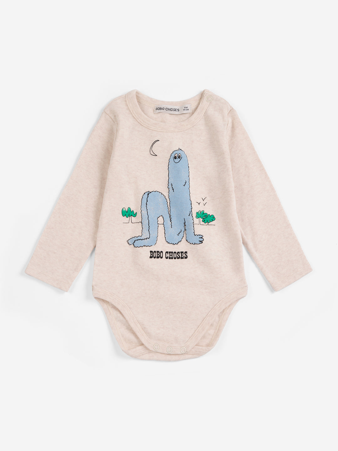 Body Bobo Choses en coton beige avec imprimé monstre bleu