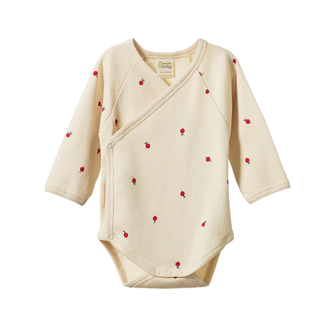 Body Kimono manches longues Nature Baby en coton naturel avec imprimé radis