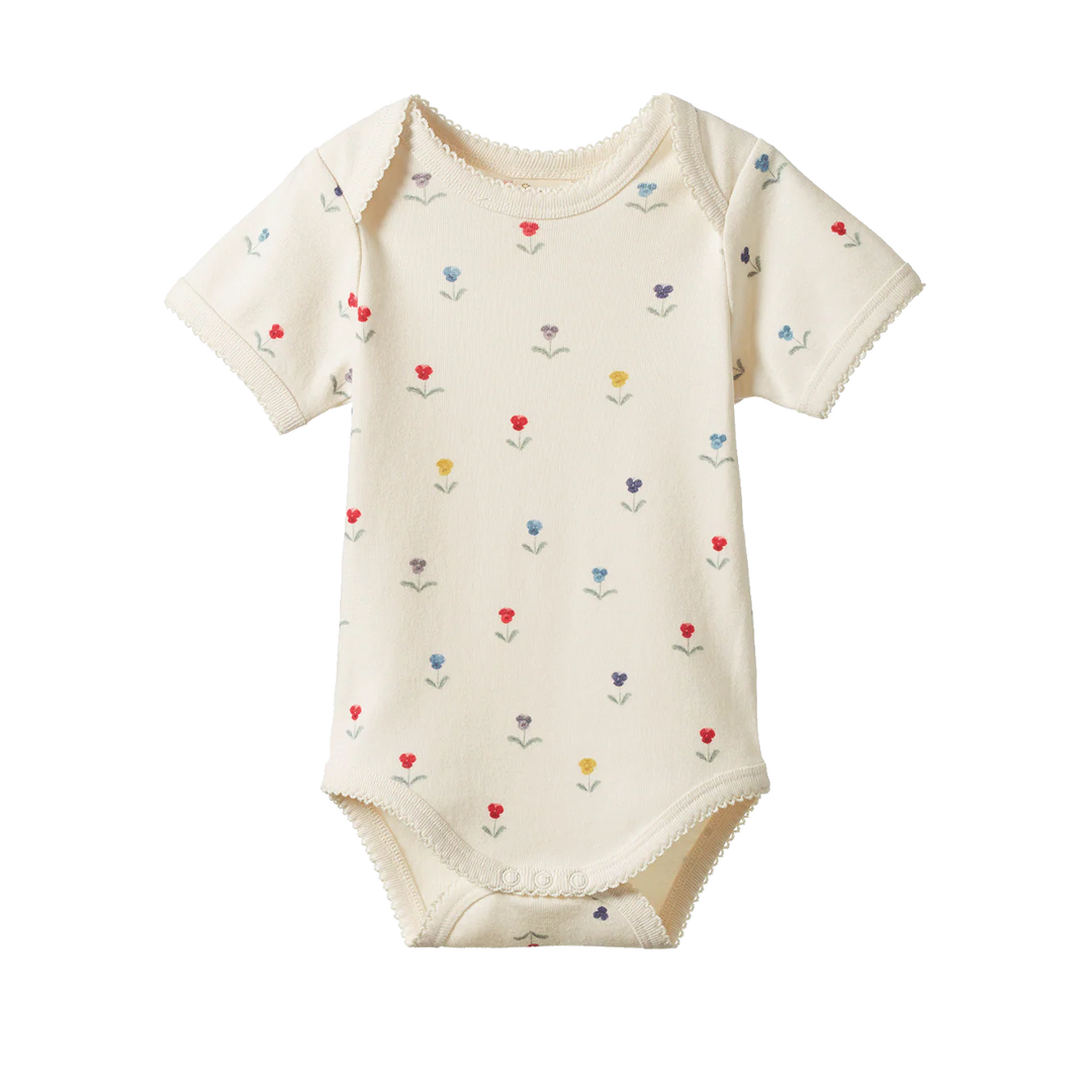 Body Nature Baby manches courtes en coton écru imprime fleurs