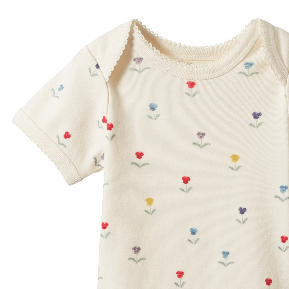 Body Nature Baby manches courtes en coton écru imprime fleurs