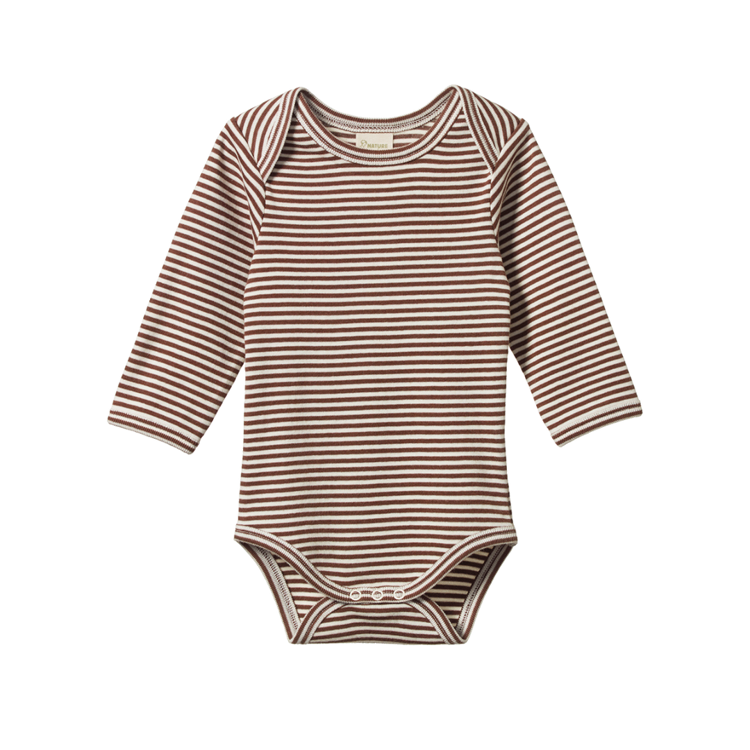 Body manches longues en coton rayé brun