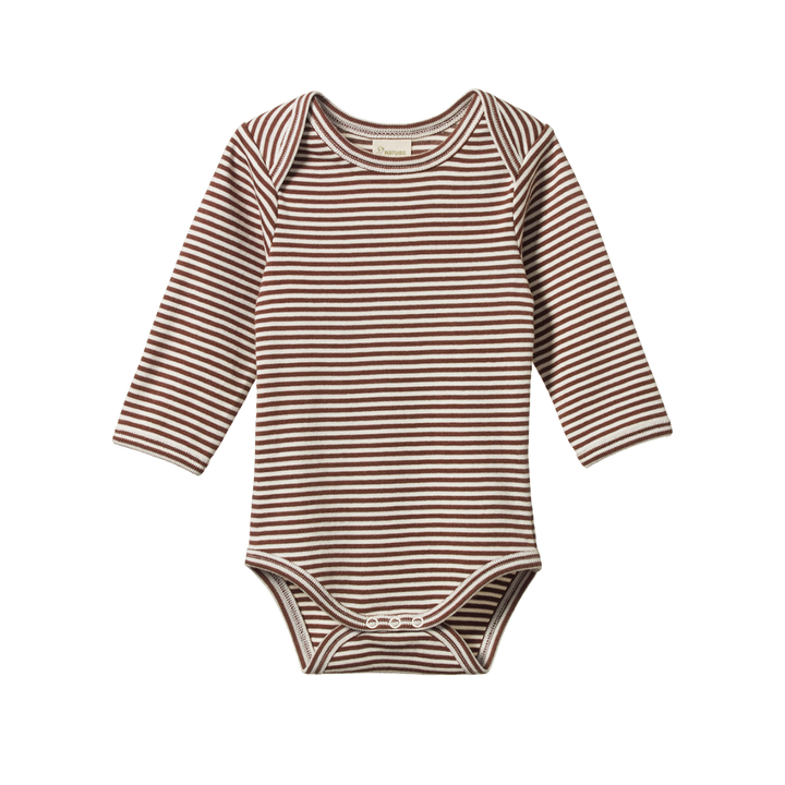 Body manches longues en coton rayé brun