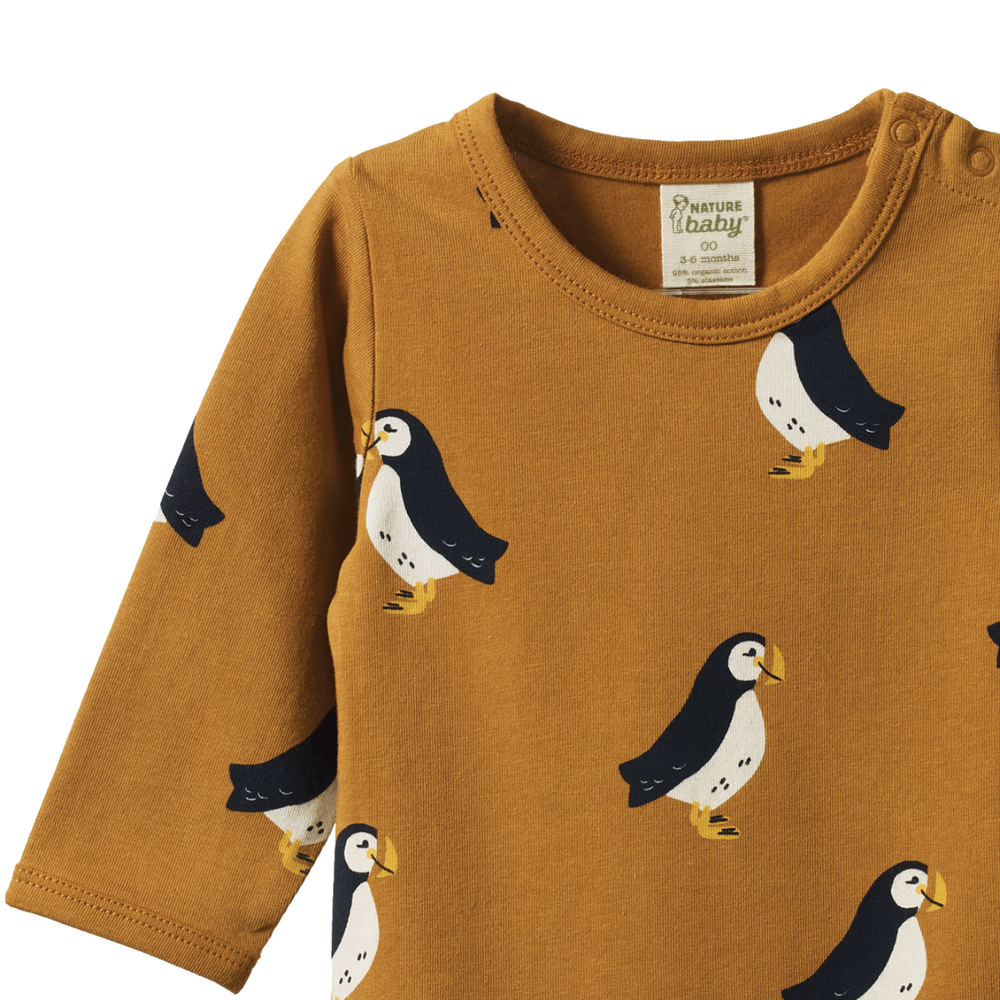 Body manches longues en coton caramel avec imprimé macareux