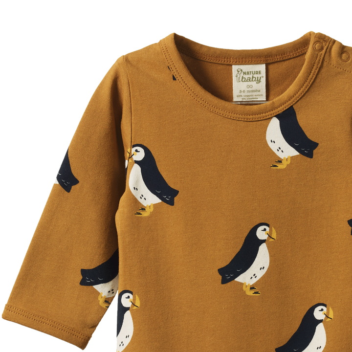 Body manches longues en coton caramel avec imprimé macareux