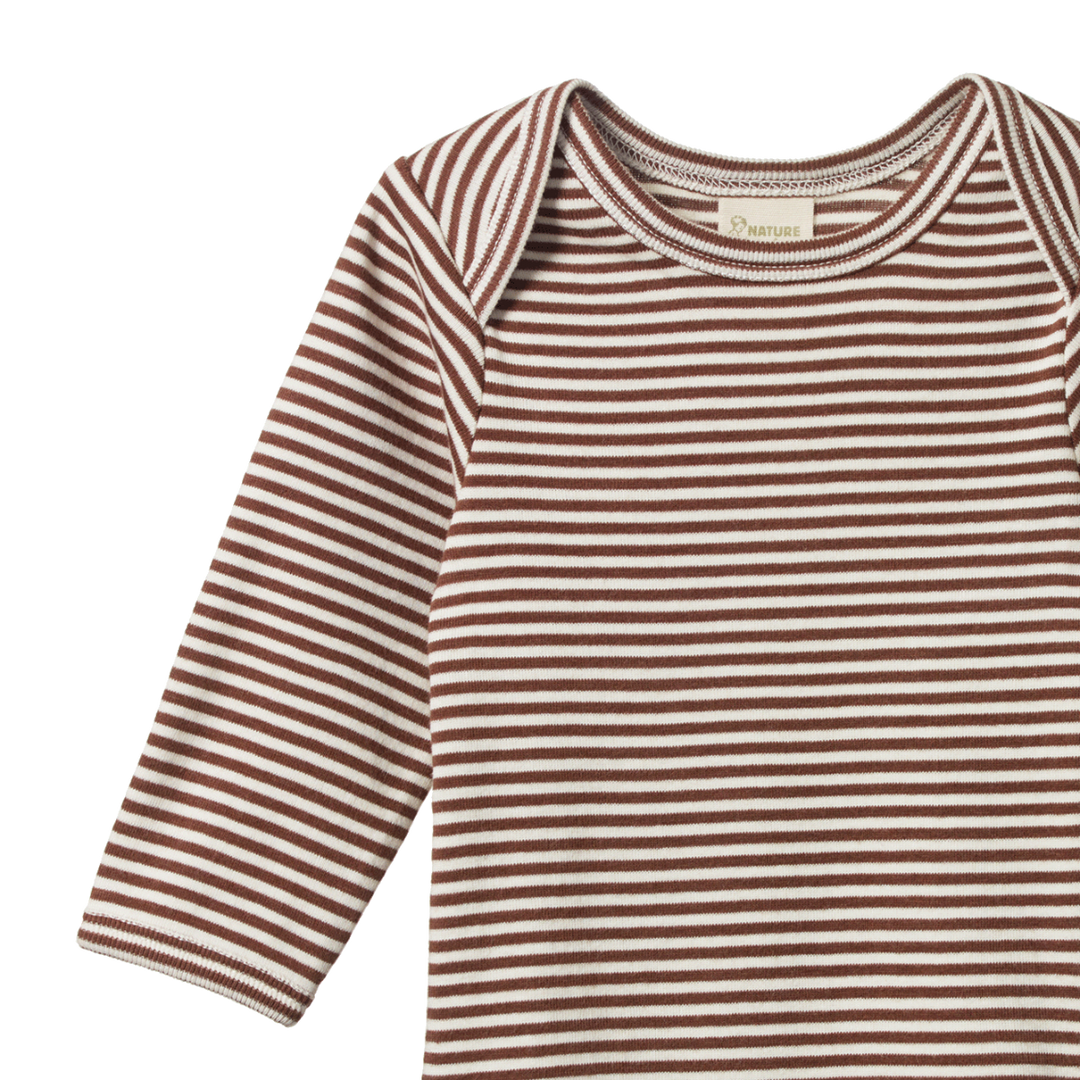 Body manches longues en coton rayé brun